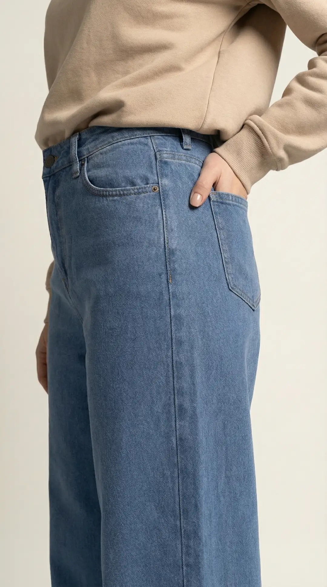Kadın %100 Pamuk Makasla Ayarlanabilir Boy Wide Leg Baggy Jeans — görsel 4