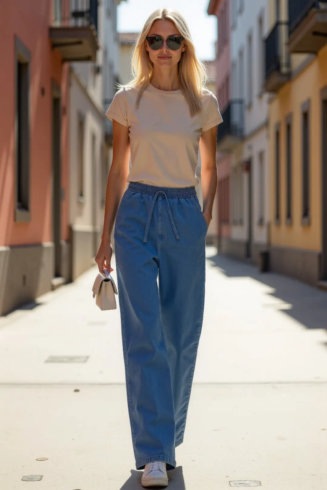 Kadın Beli Lastikli Normal Bel Wide Leg Jeans — görsel 5