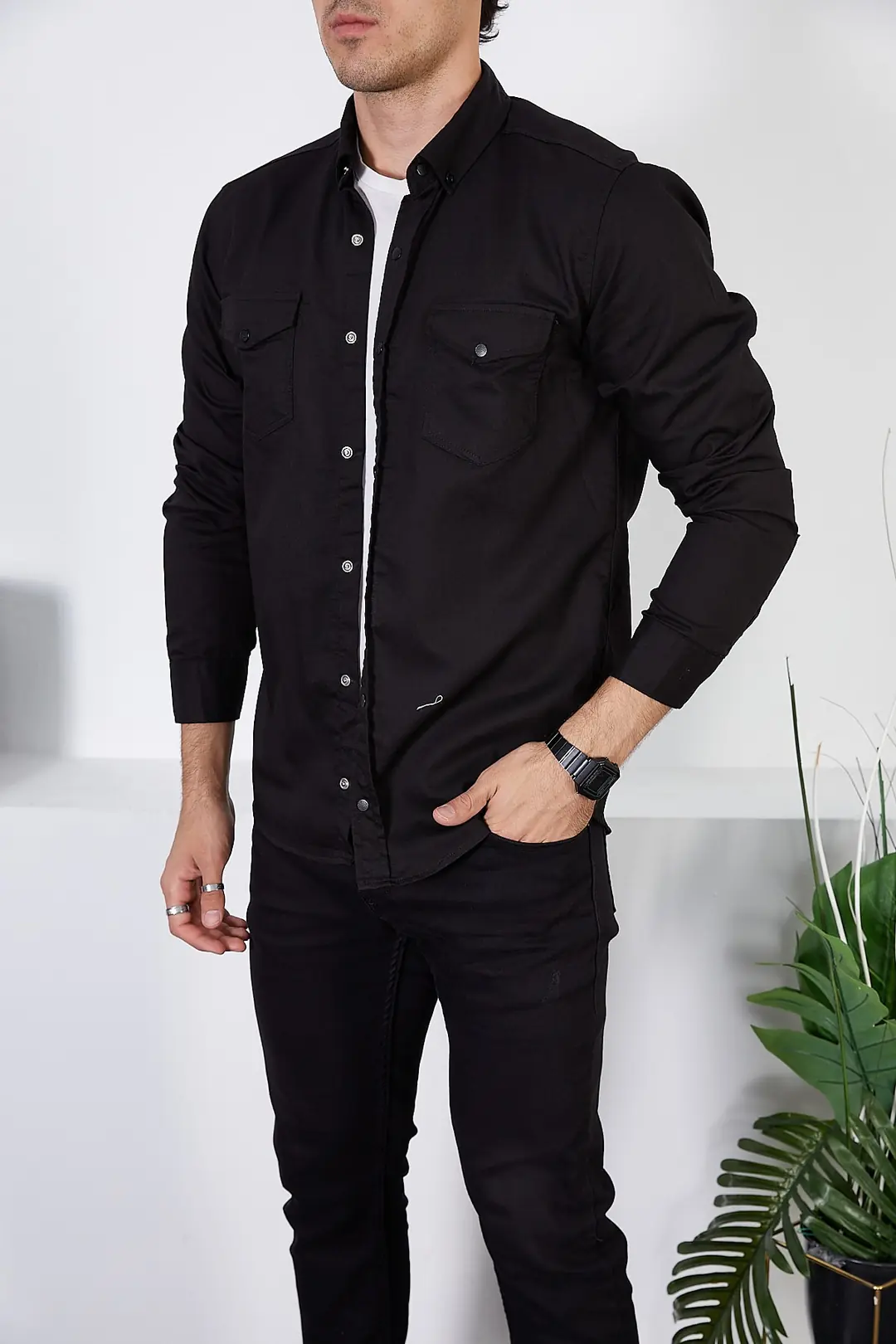 Erkek Slim Fit Kot Gömlek — görsel 2