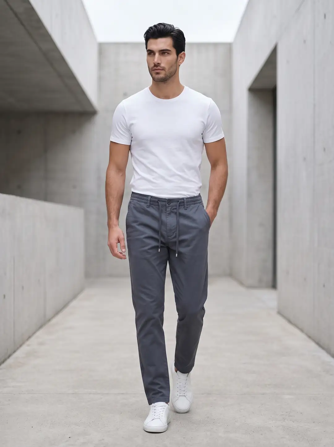 Erkek Beli Lastikli İpli Chino Jogger Pantolon - lacivert