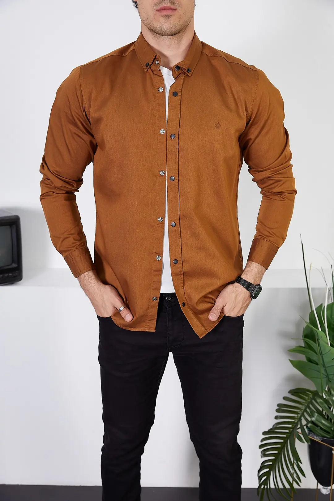 Erkek Slim Fit Kot Gömlek — görsel 1