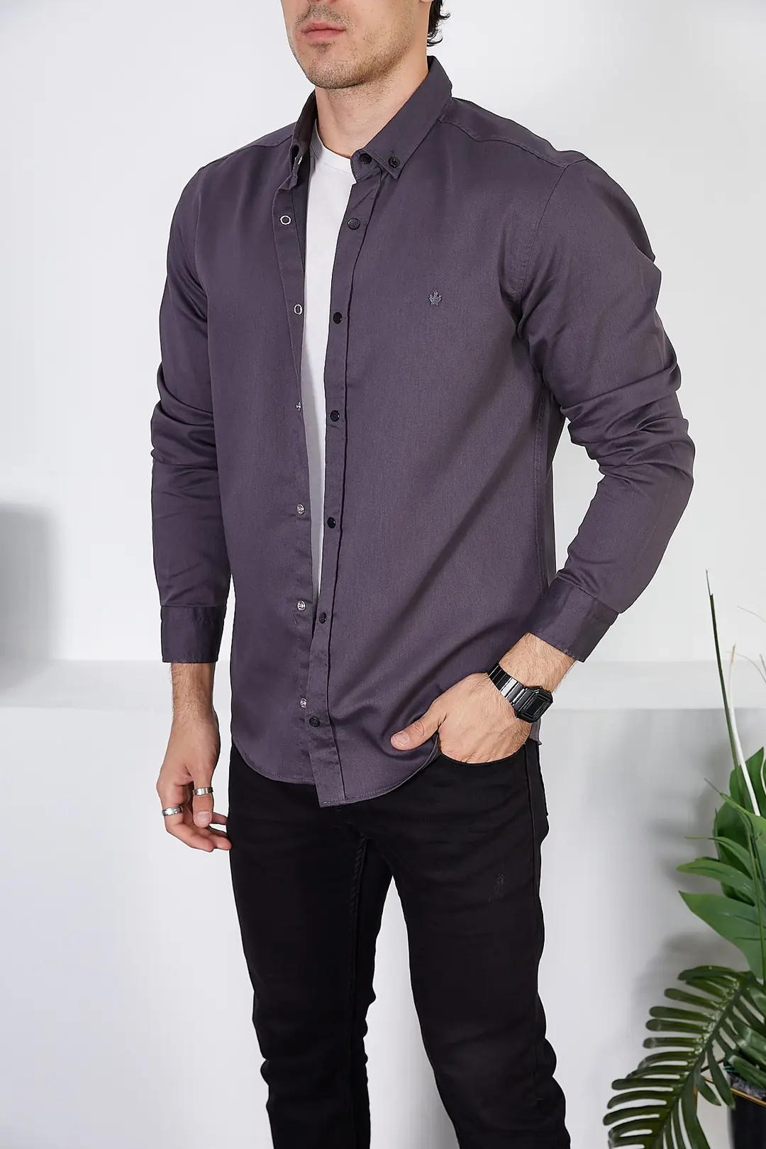 Erkek Slim Fit Kot Gömlek — görsel 2