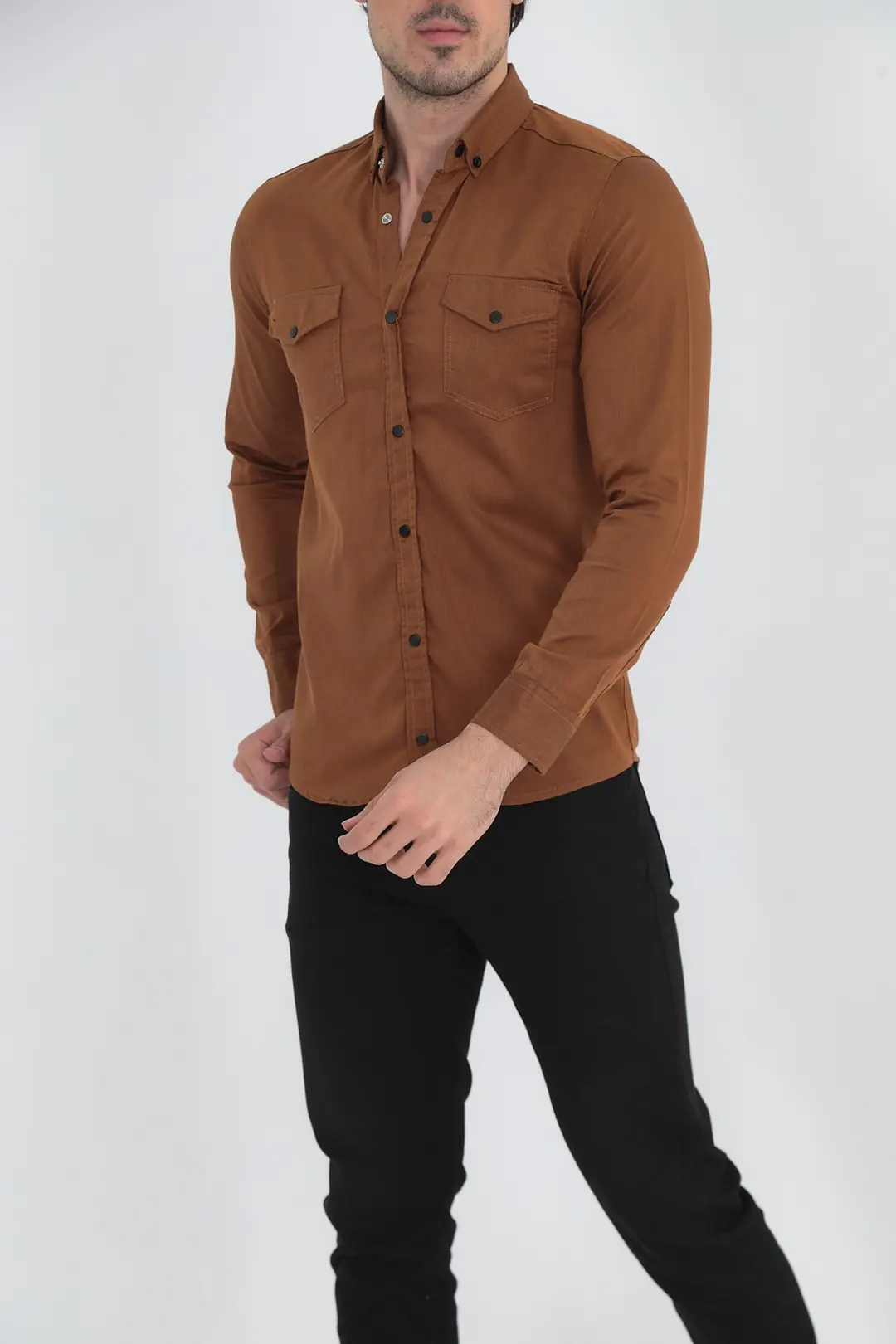 Erkek Slim Fit Kot Gömlek — görsel 2