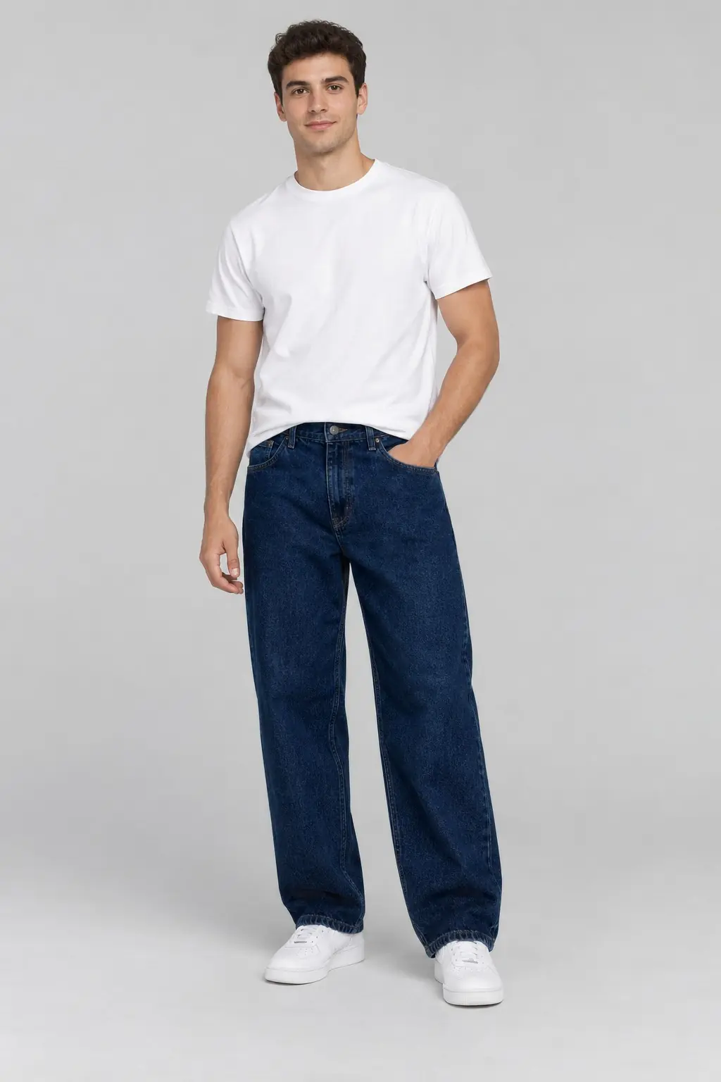Erkek 100% Pamuk Baggy Kot Pantolon - koyu mavi