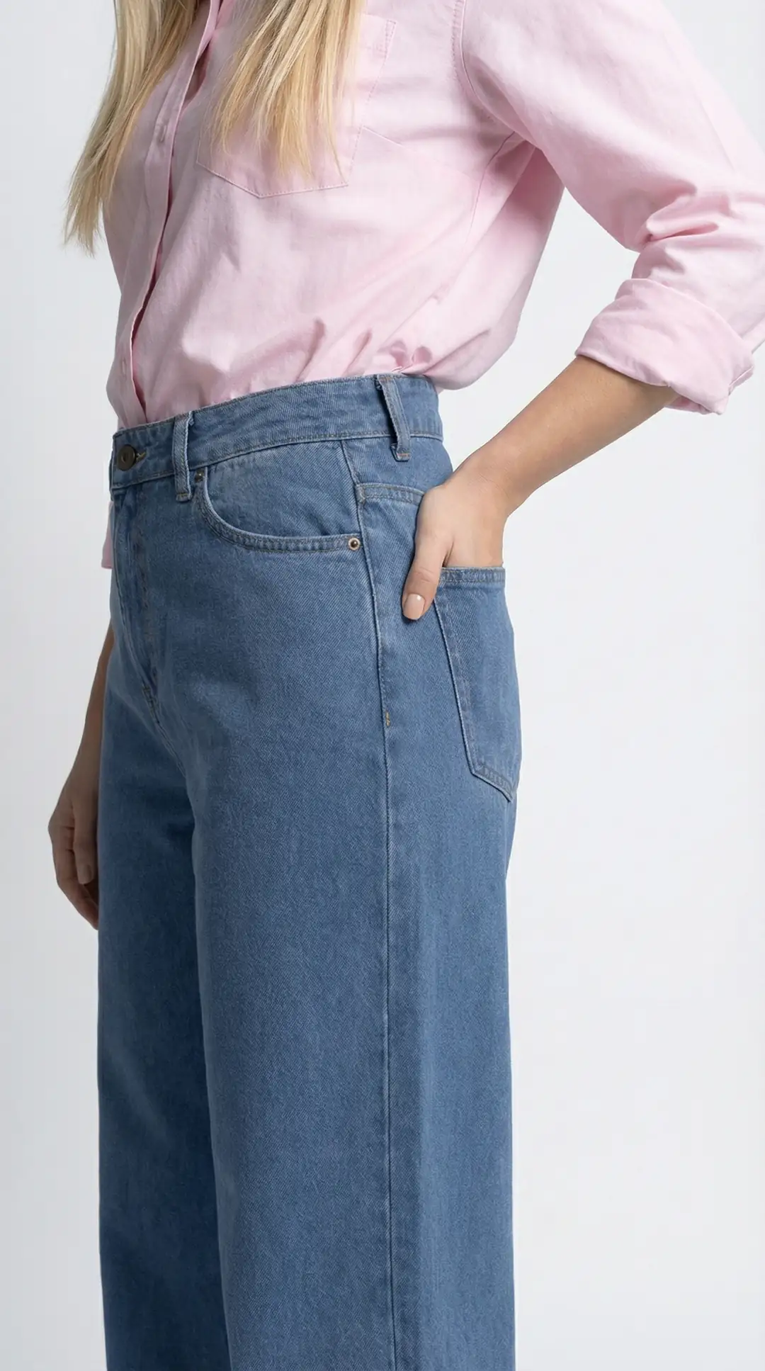 Kadın %100 Pamuk Makasla Ayarlanabilir Boy Wide Leg Baggy Jeans — görsel 6
