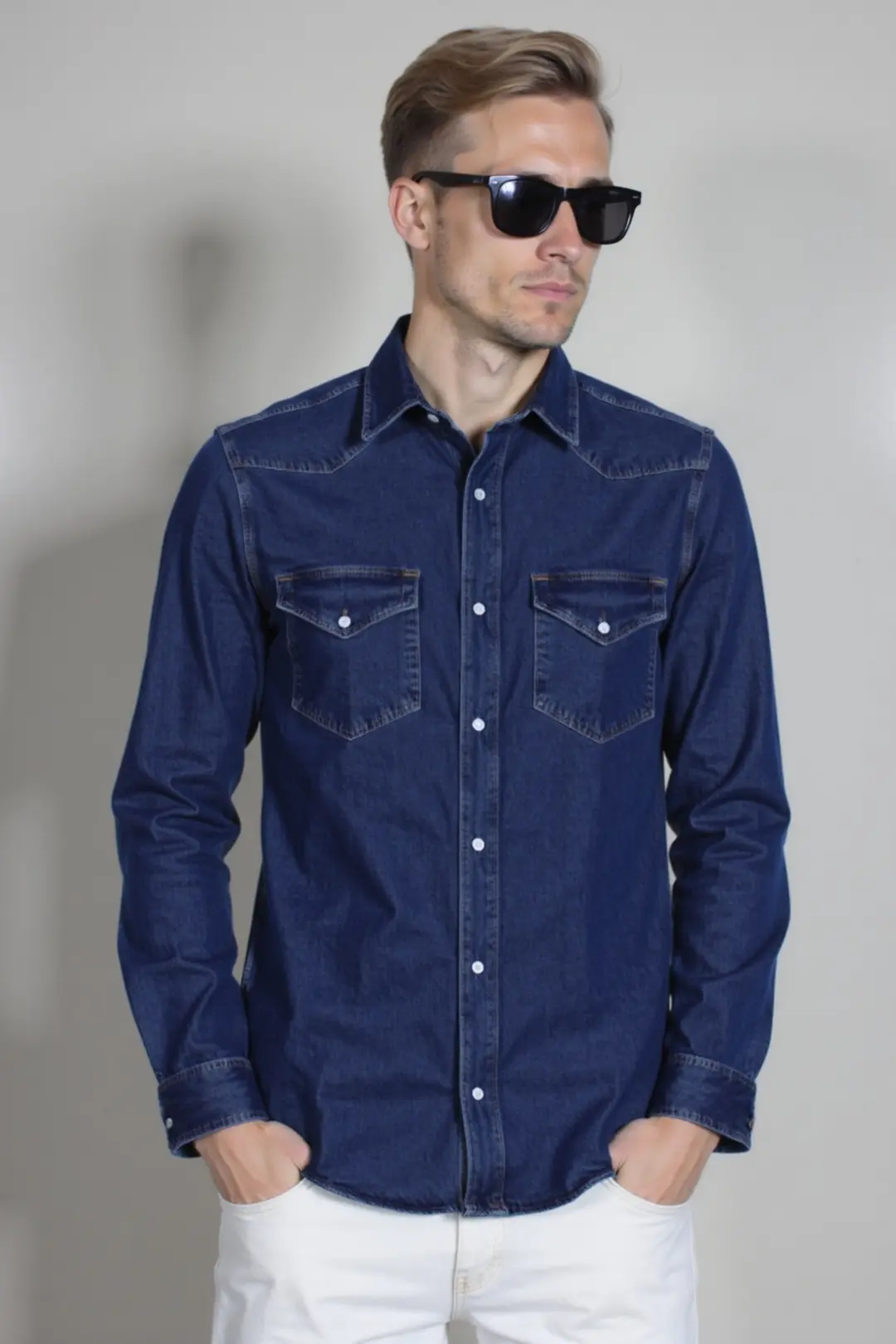 Erkek %100 Pamuk Denim/Kot Rahat Gömlek- Ceket — görsel 5
