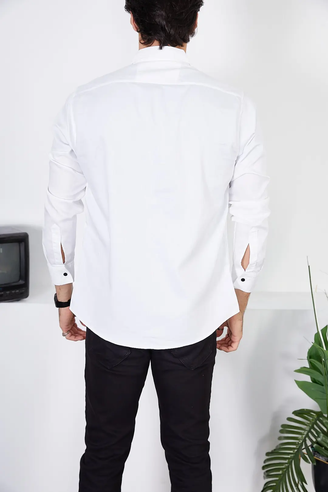 Erkek Slim Fit Beyaz Kot Gömlek — görsel 7