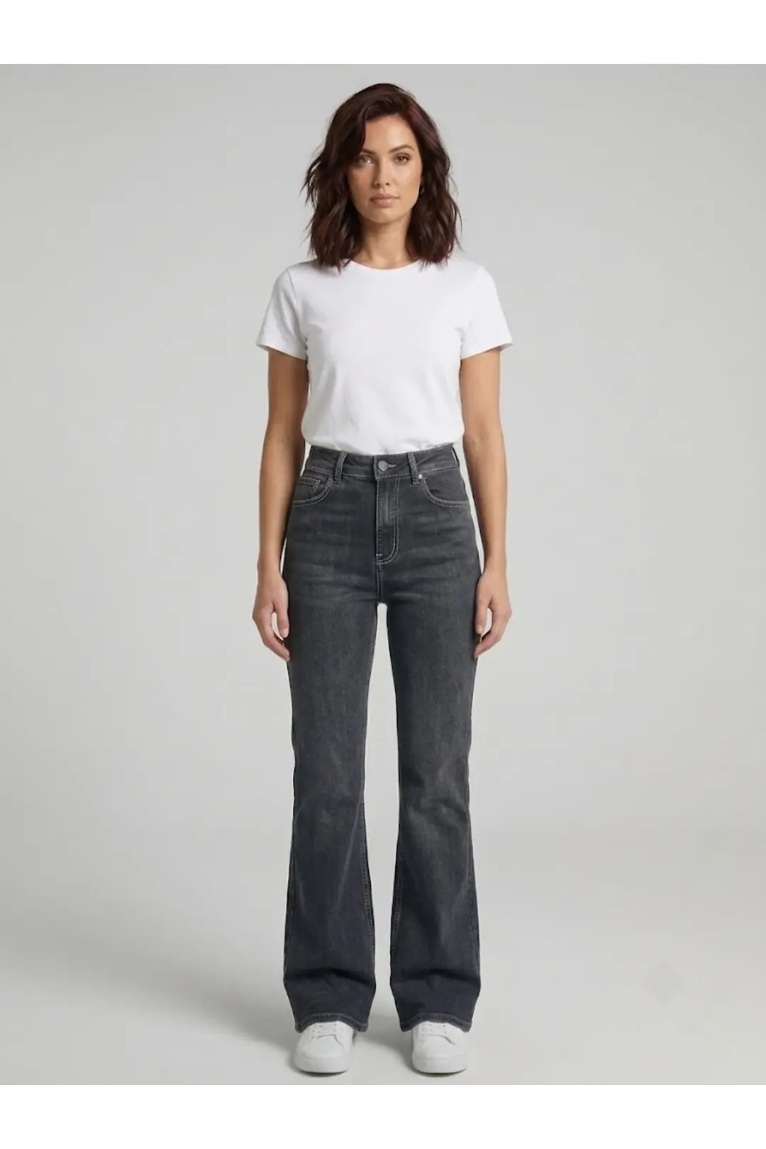 Kadın Süper Yüksek Bel Bootcut / İspanyol Paça Jean Pantolon - füme