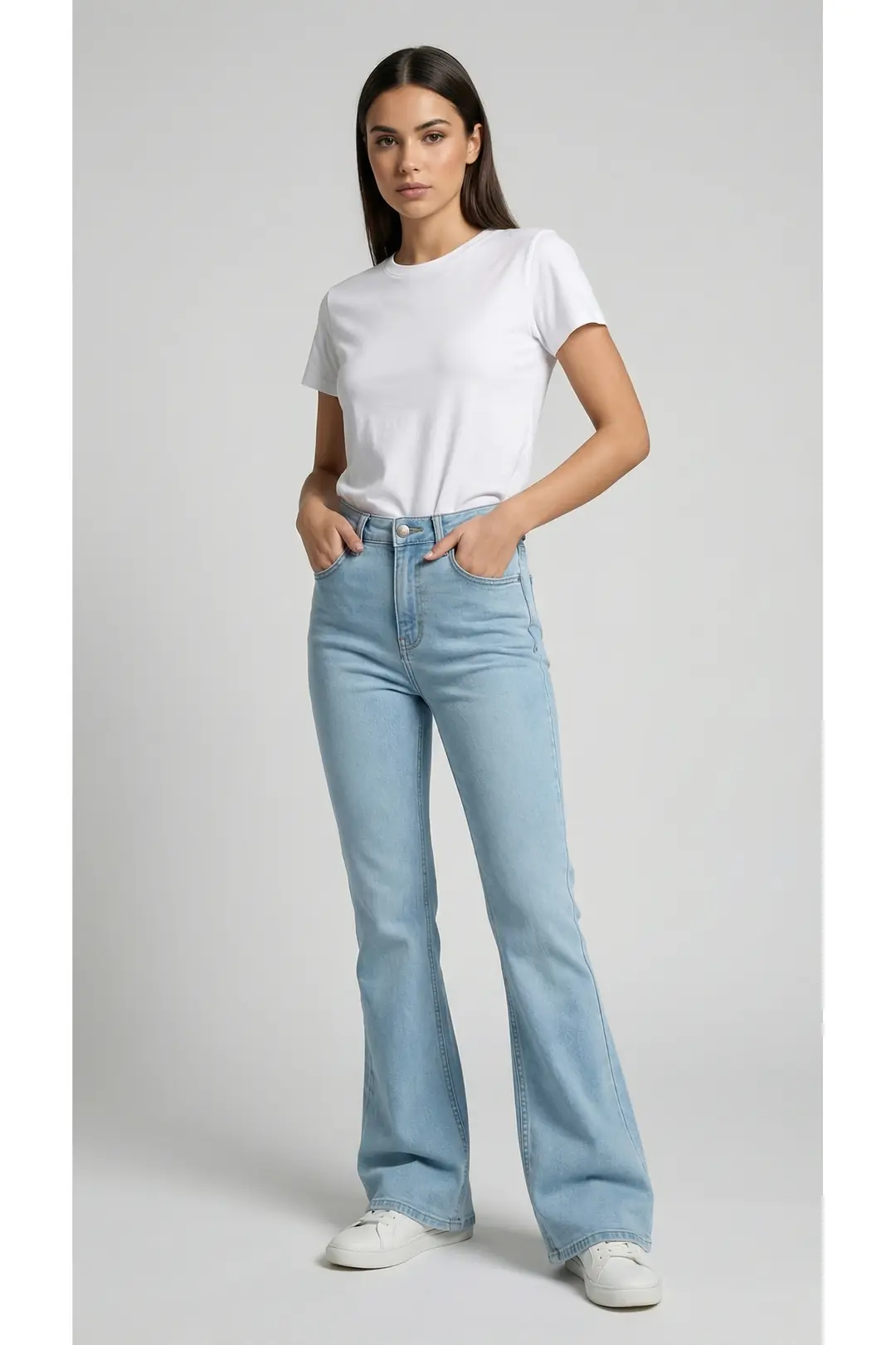 Kadın Süper Yüksek Bel Bootcut / İspanyol Paça Jean Pantolon - açık mavi