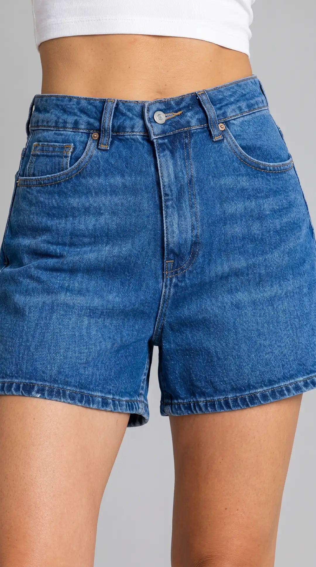 Kadın %100 Pamuk Yüksek Bel City Boy Denim Şort — görsel 8