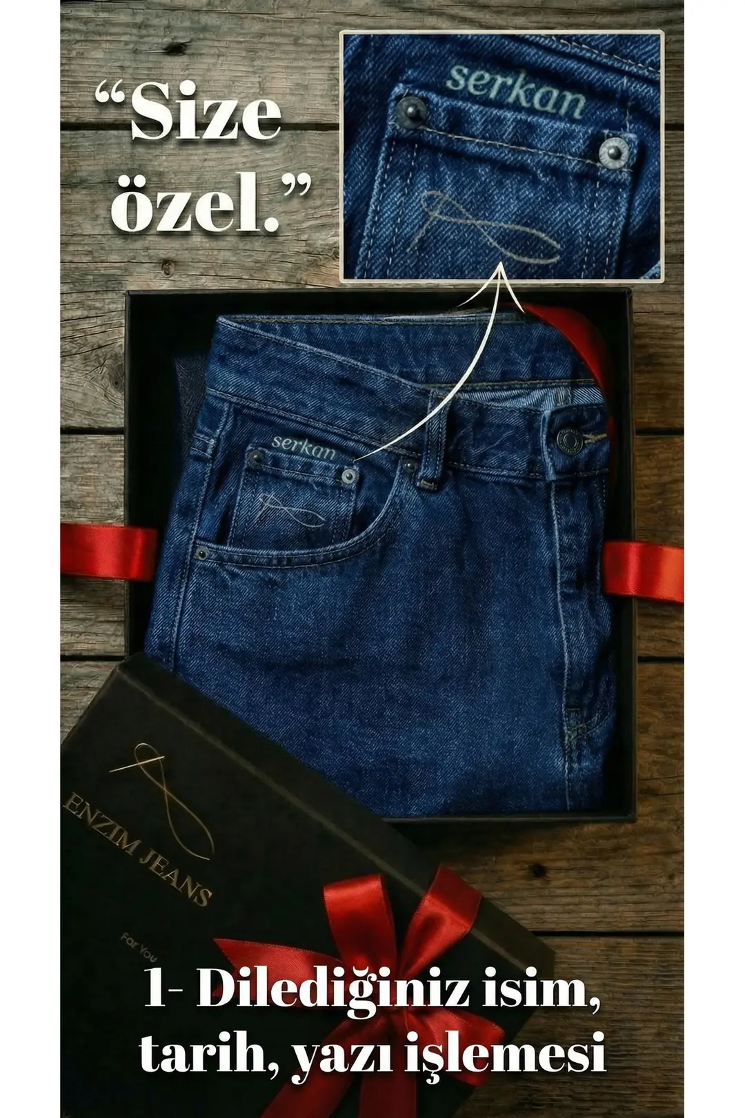 Erkek Baggy Kot Pantolon İsme Özel Hediye Kişiselleştirilebilir Jean — görsel 1