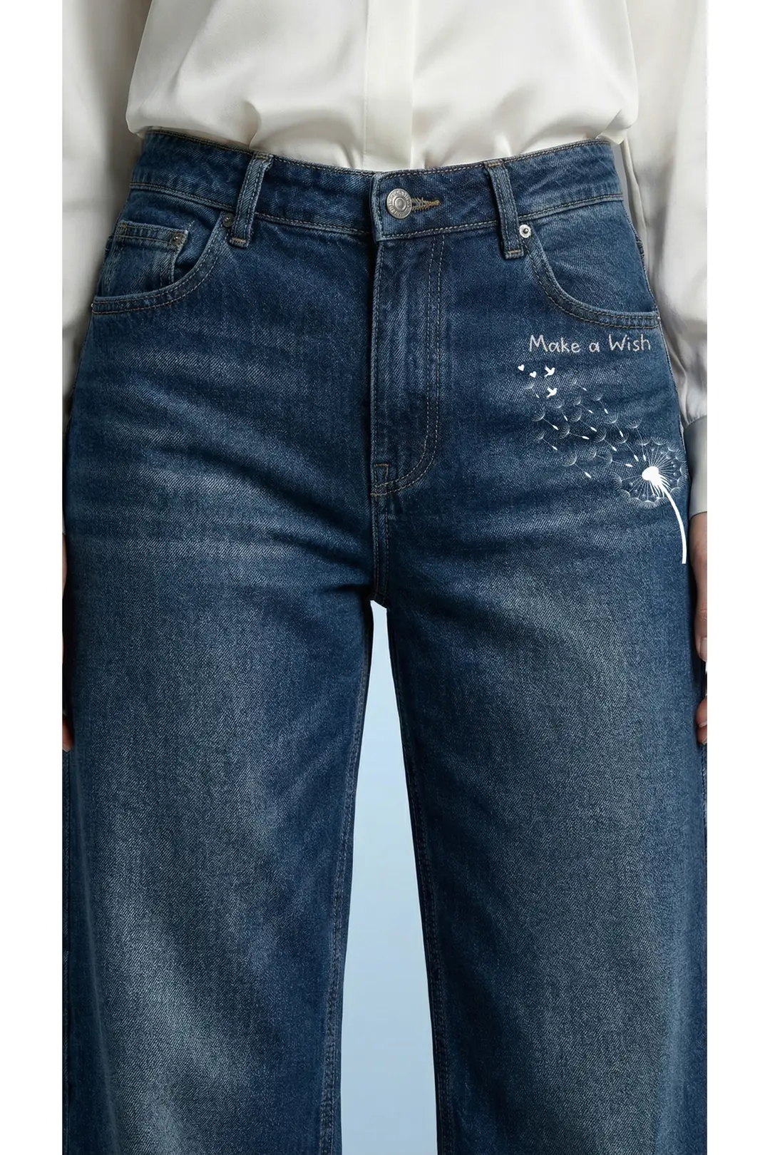Kadın %100 Pamuk Wide Leg Baggy Jeans — görsel 4