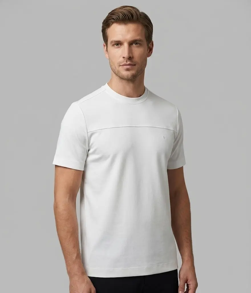 Erkek Bisiklet Yaka Double Face T-Shirt - beyaz