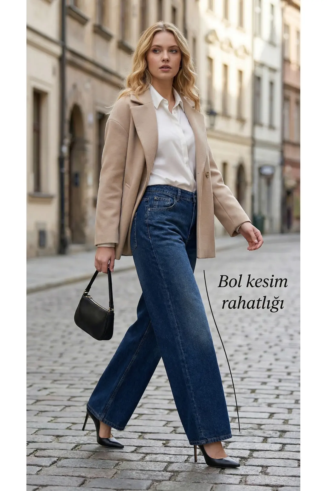 Kadın %100 Pamuk Wide Leg Baggy Jeans — görsel 7