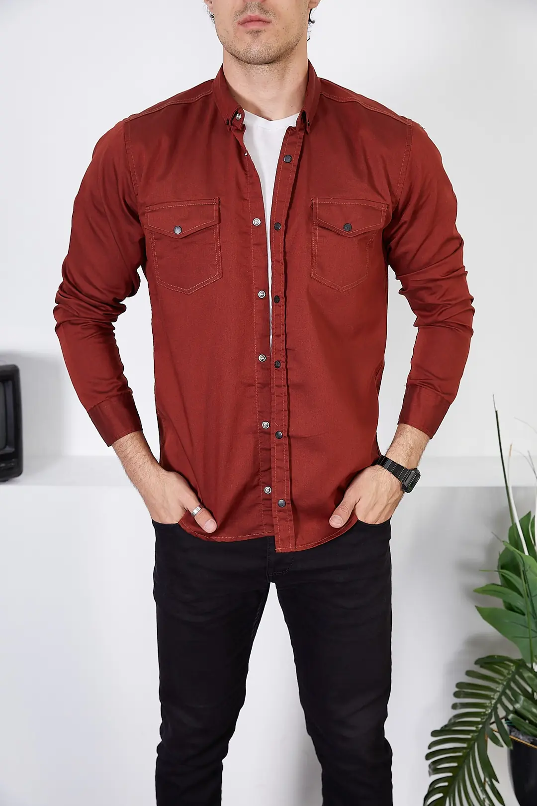 Erkek Slim Fit Kot Gömlek — görsel 1