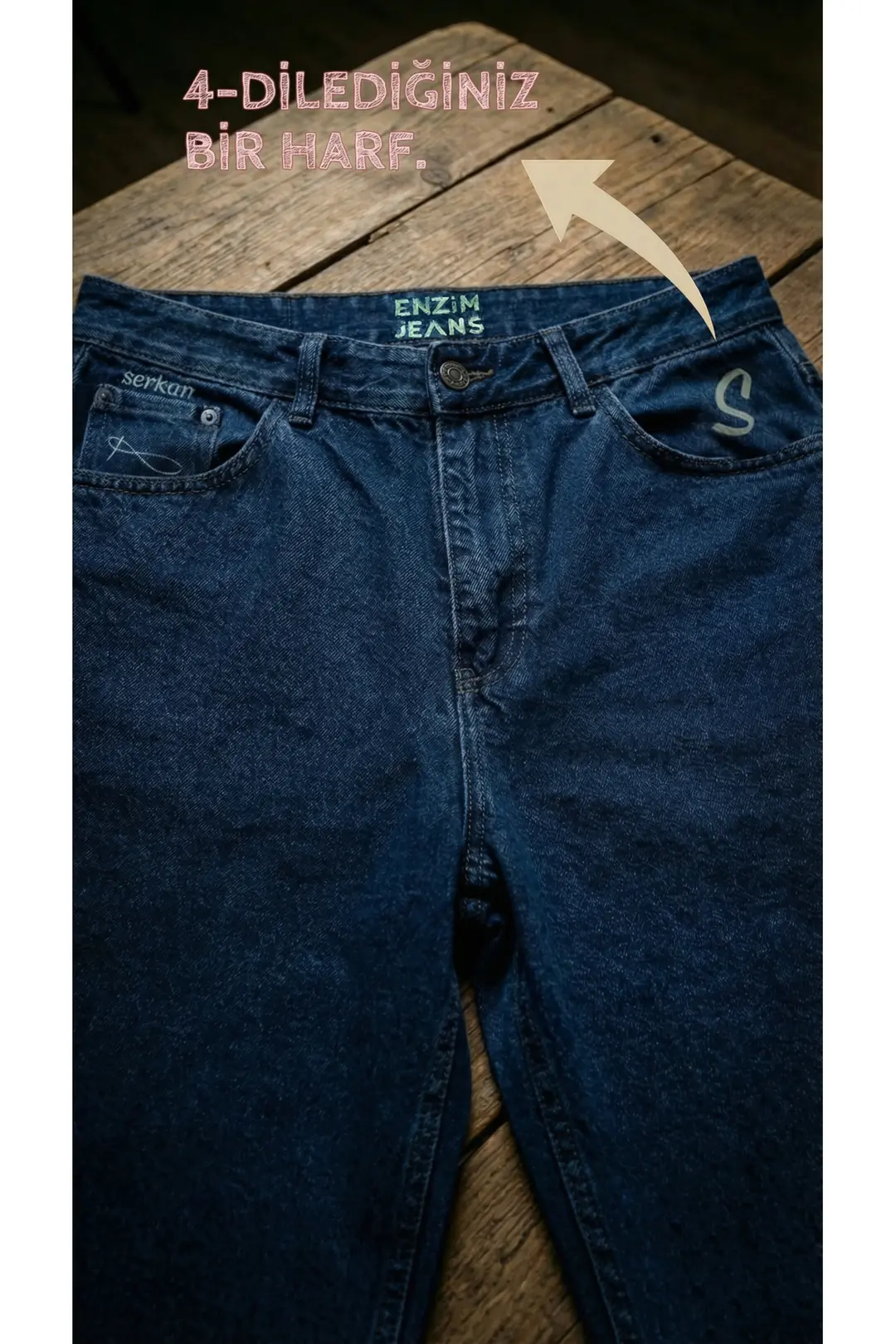 Erkek Baggy Kot Pantolon İsme Özel Hediye Kişiselleştirilebilir Jean — görsel 6