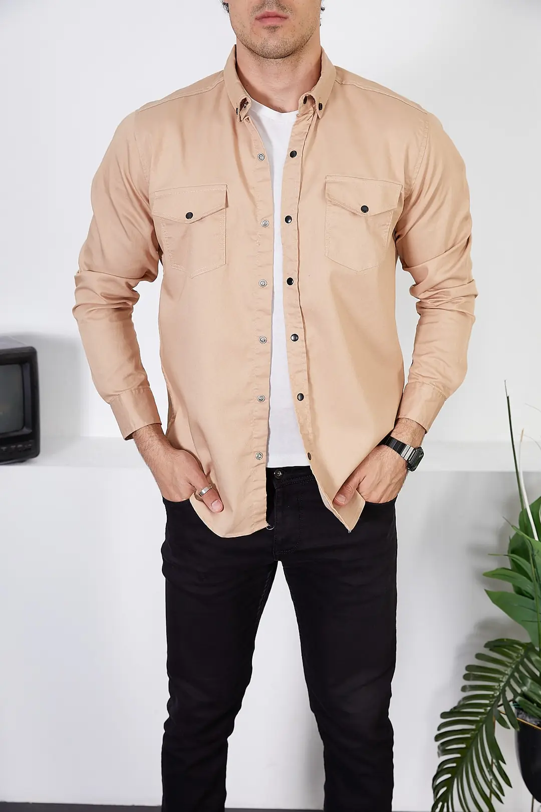 Erkek Slim Fit Kot Gömlek — görsel 1