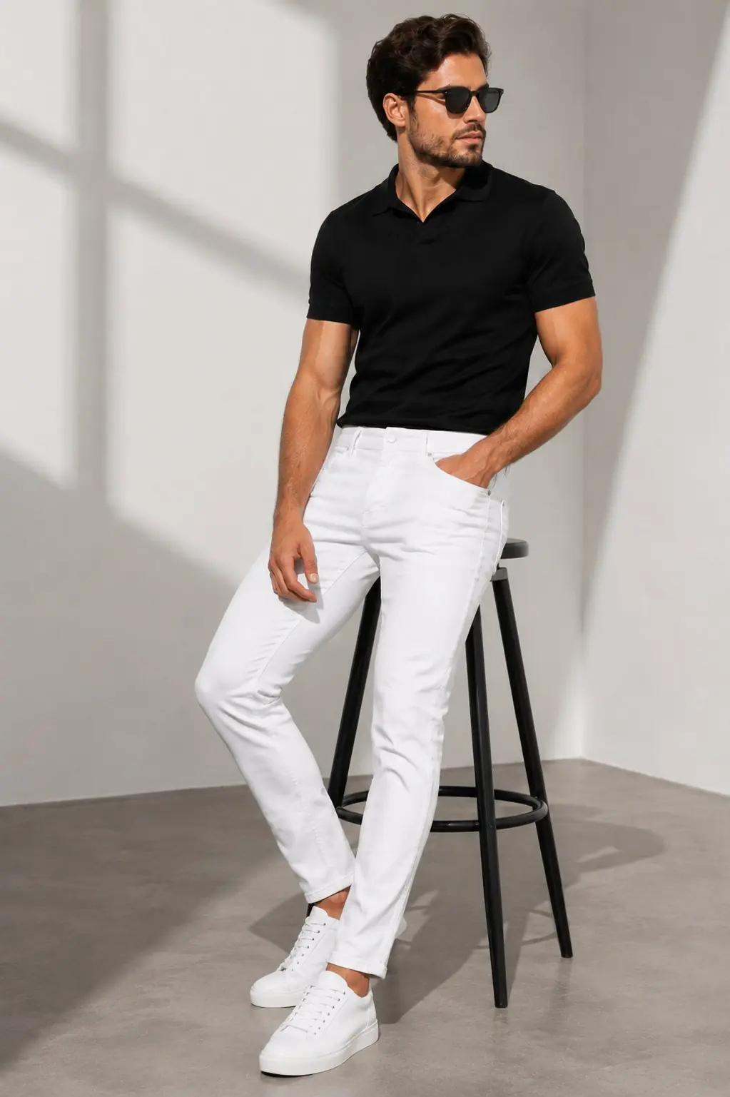 Erkek Likralı Denim Slim Fit Beyaz Jeans — görsel 5