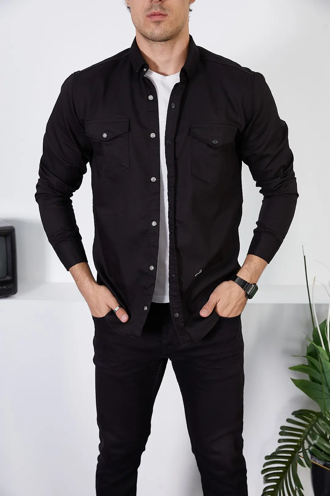 Erkek Slim Fit Kot Gömlek — görsel 1