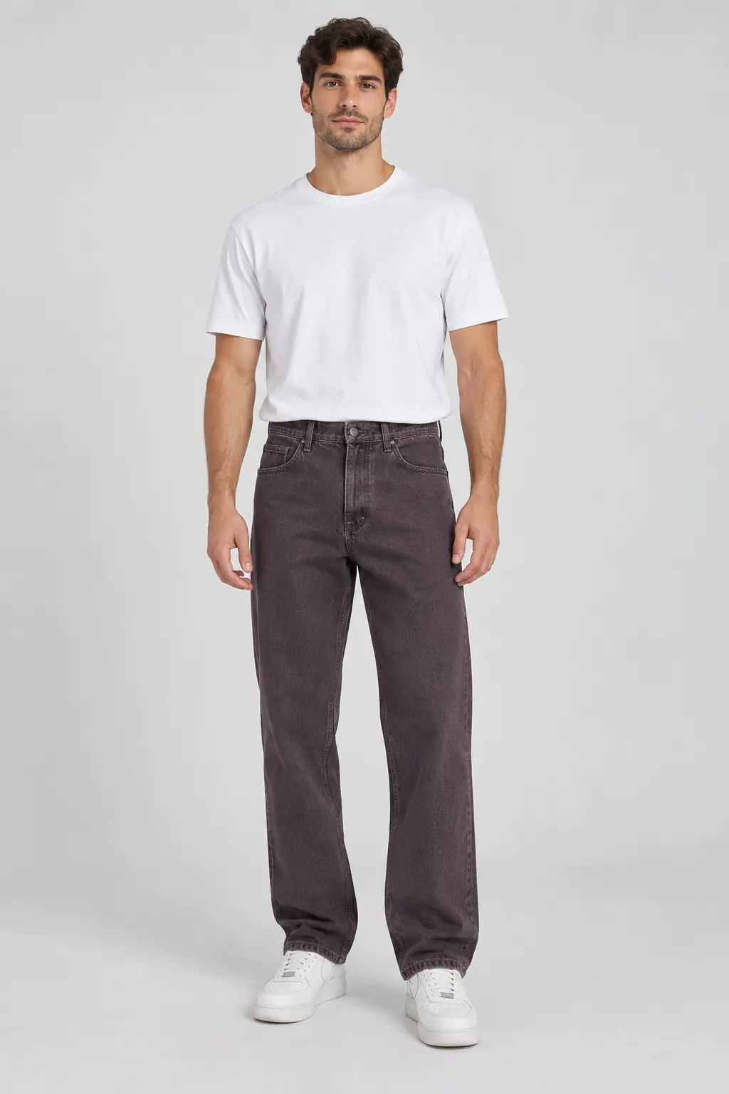 Erkek 100% Pamuk Baggy Kot Pantolon - mürdüm kahve
