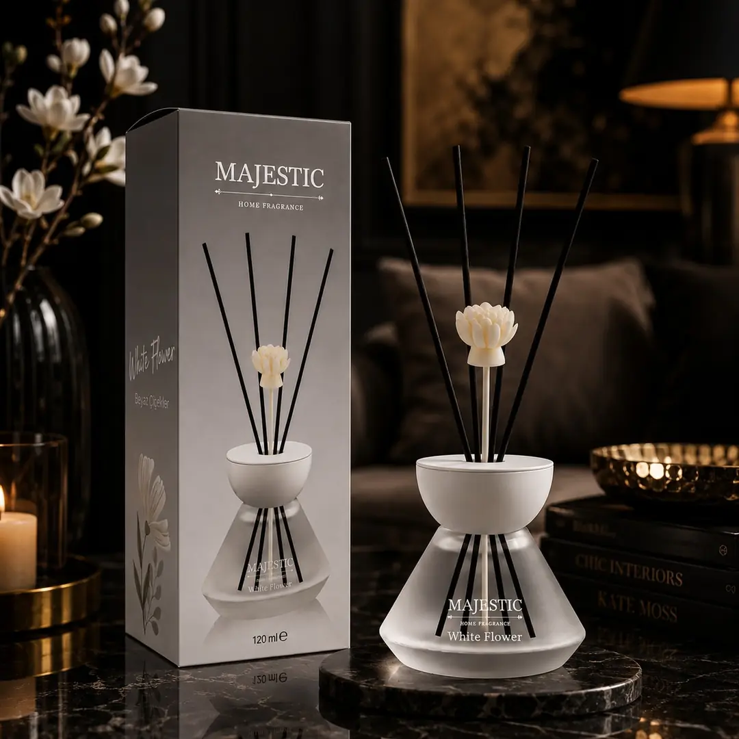 Majestic Beyaz Çiçekler Bambu Çubuklu Oda Parfümü 120 ml — görsel 3