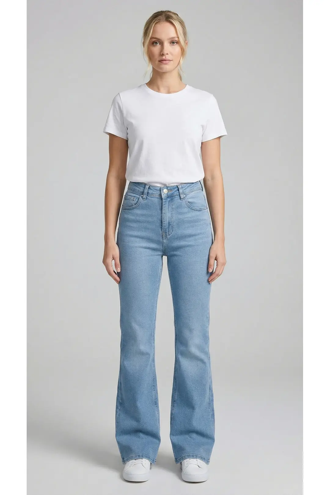 Kadın Süper Yüksek Bel Bootcut / İspanyol Paça Jean Pantolon - mavi