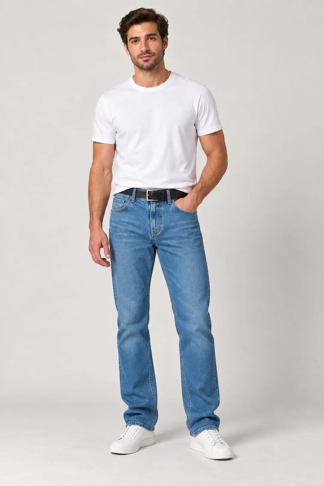 Erkek %100 Pamuk Straight Jeans - açık mavi