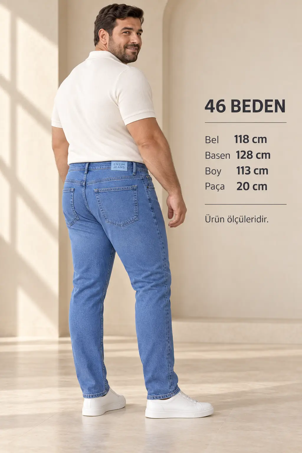 Büyük Beden Erkek Slim Fit Likralı Kot Pantolon – 40-46 Beden Düğmeli — görsel 5