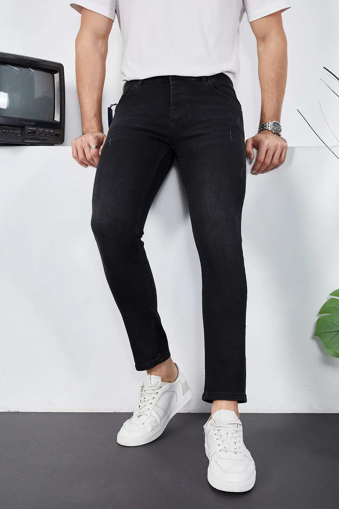Erkek Likralı Denim Skinny Fit Süper Dar Jeans - koyu gri