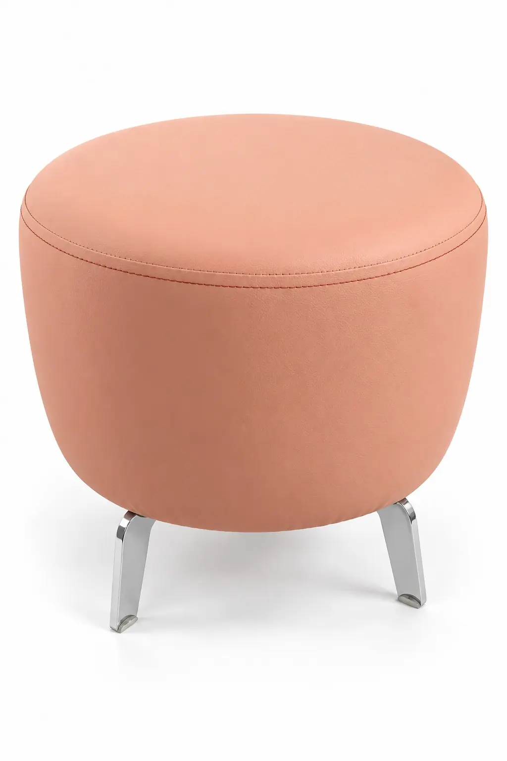 Pembe İnter Deri Yuvarlak Puf – Metal Ayaklı, 40 cm Makyaj ve Salon Pufu